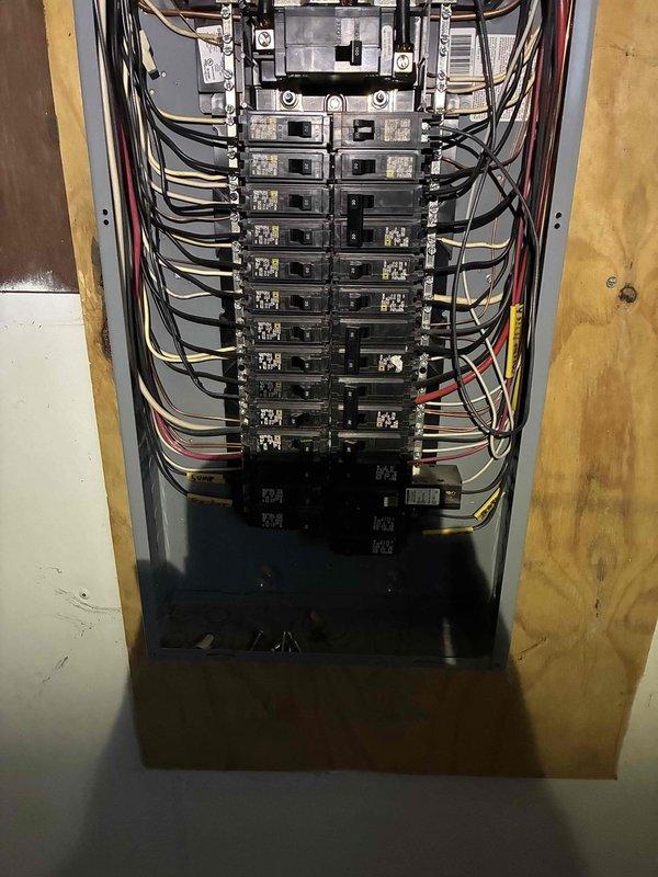 Performed courtesy call to inspect aerator circuit which was found temporarily wired to an alternate circuit. Examined electrical panel and junction box, documenting current configuration with photos for reference. Confirmed temporary wiring status as previously noted.