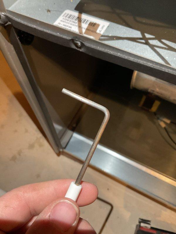 Performed scheduled MVP Heating Visit, which included electrical testing on control panel using digital multimeter (Klein Tools MM420) with readings of 49.0 ohms. Hardware adjustments were made using hex key on equipment frame. All systems functioning within normal parameters.