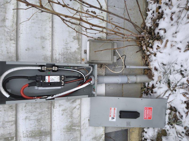 Corrected wiring connection issues in main electrical panel and ground system that previously failed inspection. Reworked improper connections according to code requirements and prepared system for reinspection. Documentation photos taken of interior panel configuration and exterior service entrance to verify compliance with electrical standards.