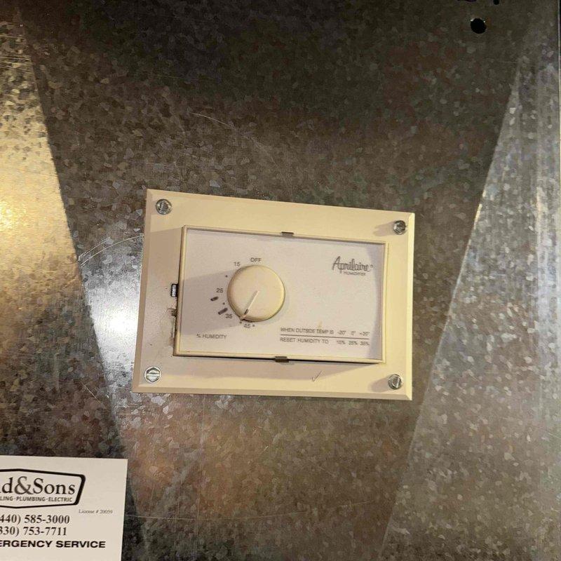 Responded to service call for non-functional Aprilaire humidifier that was not dispersing water properly. Discovered that during previous fall maintenance, only the filter had been replaced without checking operational status. Inspected water supply lines and humidistat, made necessary adjustments to restore proper water flow and functionality.
