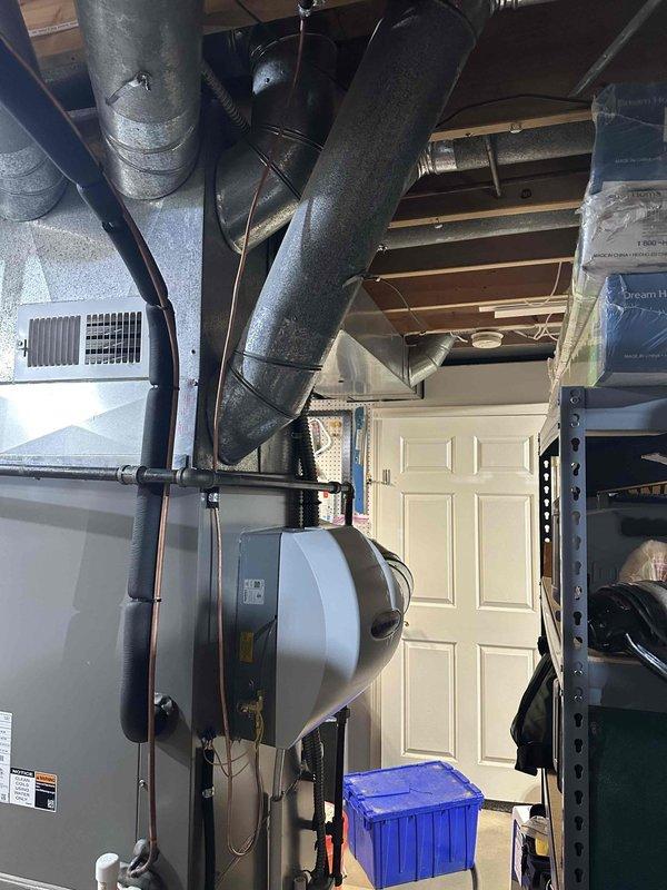 Replaced compressor saver on HVAC system per original service agreement. Customer elected to upgrade from existing humidifier to new AprilAire 600A model instead of just servicing the water shutoff and supply line to the current unit. Installation of new humidifier was completed, replacing the previously installed model.