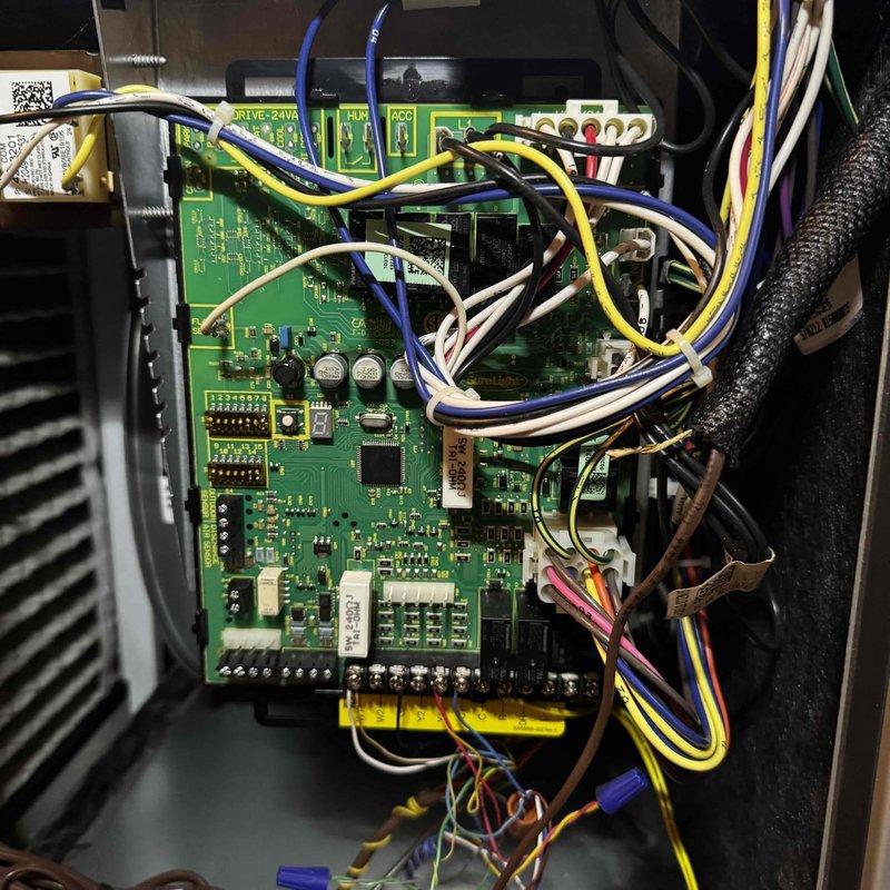 Performed routine furnace maintenance and inspection, noting significant filter contamination requiring replacement. Examined control board connections and wiring integrity - all components functioning properly. Inspected ductwork and recommended professional cleaning service due to visible dust accumulation. Service rescheduled to complete additional maintenance items.