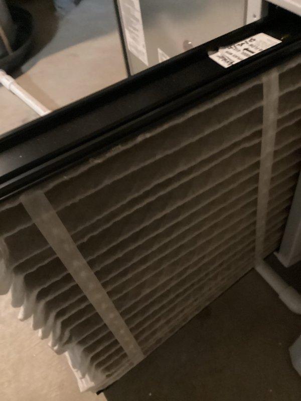 Performed scheduled MVP heating maintenance service on Lennox furnace system. Inspected and documented condition of heat exchanger and air filter components. System appears to be in good working condition with properly installed ventilation and drainage components, including connected whole-house humidifier.