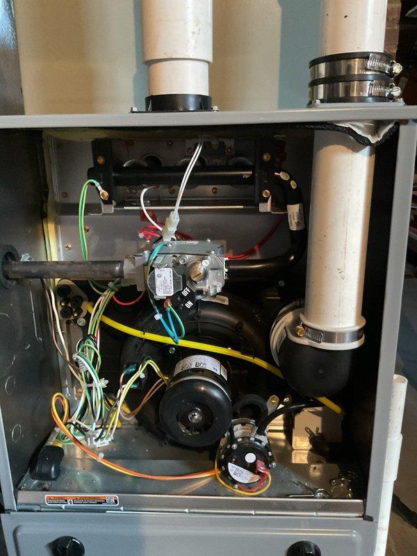 Responded to carbon monoxide detector alert and performed thorough inspection of HIP furnace system. Identified issue with flue gas venting in the PVC exhaust piping causing CO leakage; cleaned obstructed vent path and verified proper operation of all safety controls. System now operating within normal parameters with no CO detected.