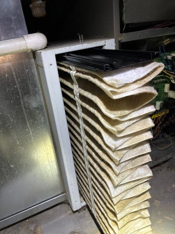 Performed scheduled MVP maintenance service on Lennox furnace system. Inspected complete system including ductwork, PVC venting, and electrical connections, finding all components in functional condition. Replaced dirty accordion-style filter elements to ensure optimal system efficiency and airflow.