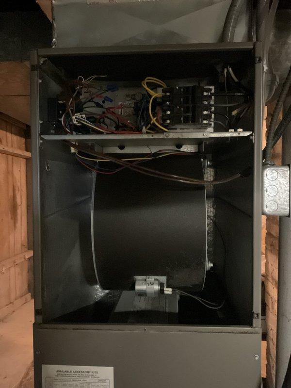 Performed scheduled heating system maintenance on BS-MVP unit. Inspected furnace interior components including blower motor, electrical control panel, and wiring connections - all found in normal working condition with no visible damage. Noted significant dust accumulation on pleated air filter requiring replacement for optimal system performance.