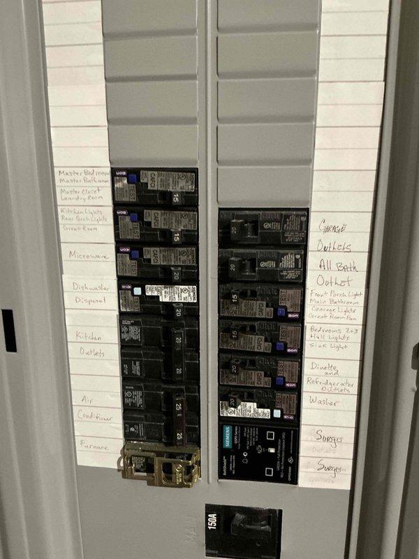 Performed generator estimate assessment with lead technician. Inspected existing electrical panels, documenting current circuit configuration and load distribution. Evaluated main 150A service panel with properly labeled circuits and identified available capacity for generator integration.