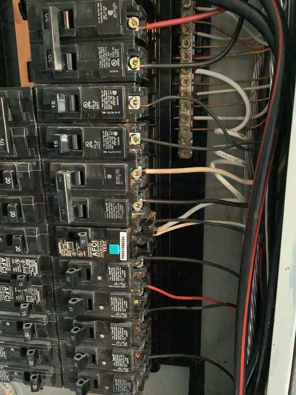 Diagnosed and replaced a tripped circuit breaker that would not reset due to water damage from a previous roof leak. Inspection of the panel revealed moisture intrusion affecting the breaker and some wiring connections. Installed new compatible breaker, cleaned terminal connections, and verified proper operation of all circuits.