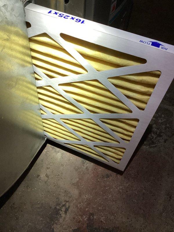 Performed MVP heating maintenance service as scheduled. Inspected HVAC system components including air handler unit and replaced 16x25x1 air filter. System operation verified with clean copper refrigerant lines noted in good condition.