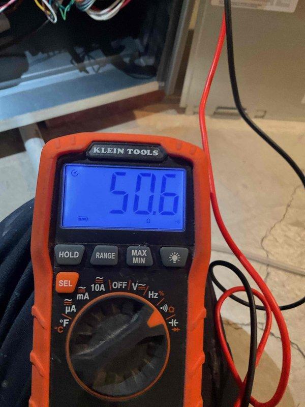 Completed scheduled MVP Furnace maintenance, conducting electrical diagnostics with readings of 50.6V using Klein multimeter and measuring temperature at 535 degrees with UEi EM720 meter. All systems verified operational with proper electrical connections and temperature parameters within acceptable range.
