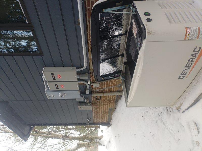 Responded to service call for Generac generator that would automatically engage during power outage but shut down after a few seconds, and after manual restart would not shut off properly. Diagnosed control system malfunction in transfer switch circuitry; performed testing on contactors and control modules. Repaired faulty connections in generator control panel, recalibrated automatic transfer system, and verified proper operation through simulated power outage test.