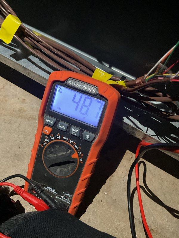 Performed scheduled MVP heating maintenance visit. Conducted electrical testing using digital multimeter, obtaining 48.7V reading on control circuitry. Inspected gas line connections and valve assembly for proper installation and operation; all components functioning normally with no leaks detected.
