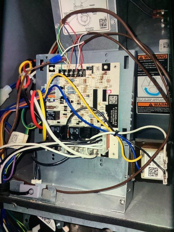 Performed routine maintenance tune-up on 9-year-old Lennox furnace system. Inspected and tested control board functionality and electrical connections for proper operation. System is functioning correctly with all components in working order.