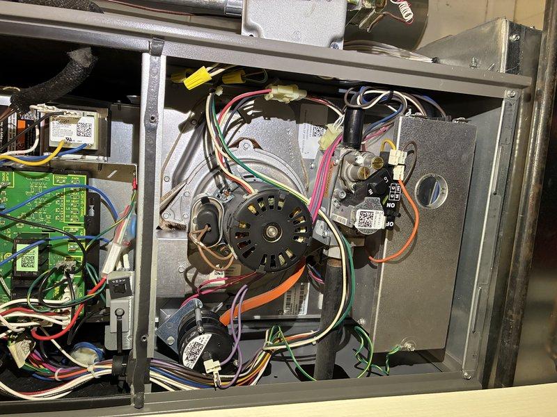 Performed routine heating maintenance on furnace system. Conducted full inspection of internal electrical components including motor assembly, circuit boards, and wiring connections. Cleaned and serviced key components to ensure optimal performance for heating season.