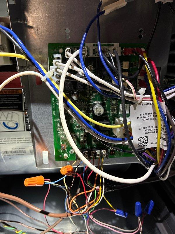 Performed MVP heating maintenance visit, inspecting the control board and wiring connections. Identified and tested electrical components with diagnostic tool, ensuring proper circuit integrity throughout the HVAC system. All connections were verified secure with no signs of overheating or damage to the control board.