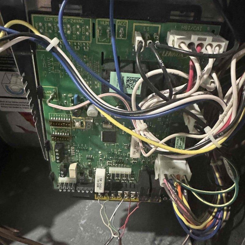 Performed scheduled furnace tune-up that had been previously rescheduled. Inspected control board circuitry including PCB components, DIP switches, and terminal connections. Examined ECM drive and verified proper wiring connections to the control panel with all harnesses secure and functioning normally.