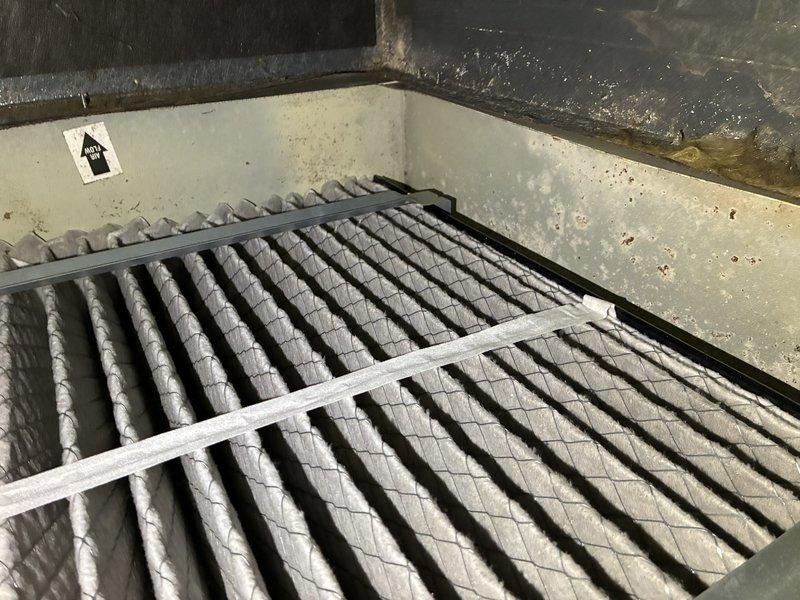Performed scheduled MVP Heating maintenance service including inspection of the HVAC system. Observed significant dust accumulation on the pleated air filter, indicating replacement was necessary. Inspected blower wheel/squirrel cage fan assembly, documenting condition of metallic fins and motor shaft connection.