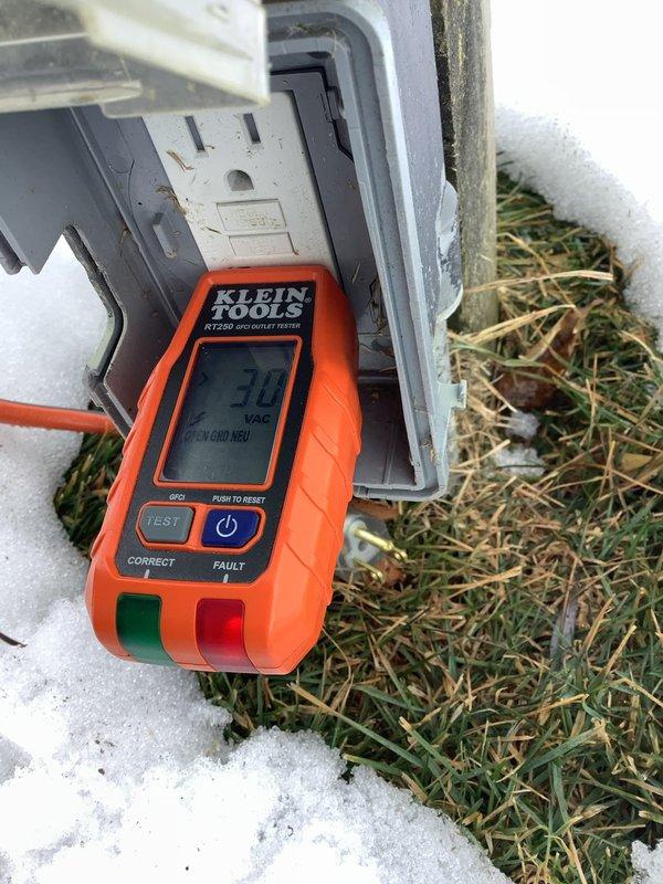 Installed landscape post and raised outlet to post box height as requested. Replaced two existing outdoor GFCI receptacles with new units and upgraded to weatherproof bubble covers. Performed voltage testing to verify proper installation and functionality of all electrical components.