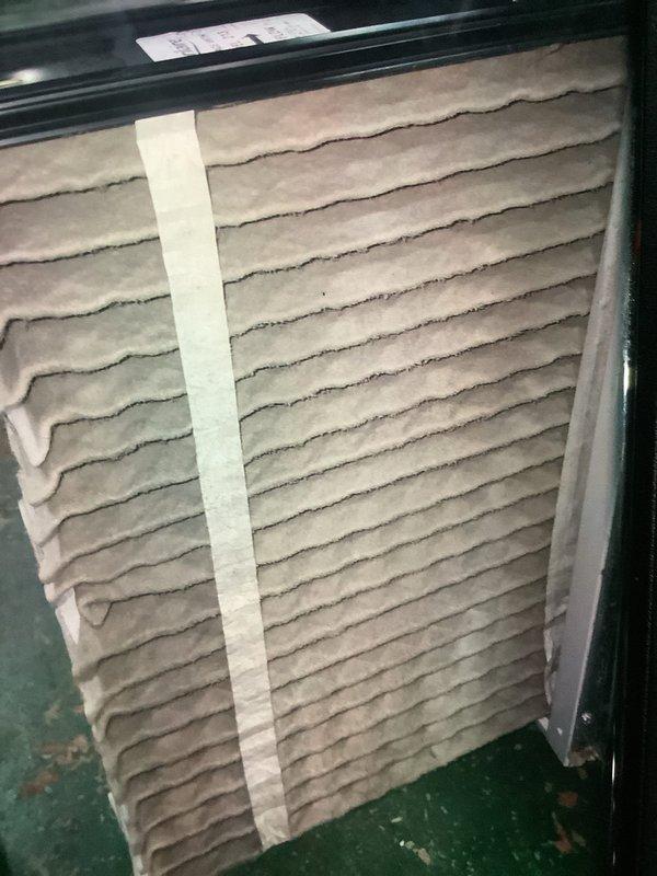 Performed scheduled maintenance on 4-year-old heating system. Conducted static pressure measurements (reading 3114) using UEi EM201B meter on internal components. Inspected and noted moderate dust accumulation on pleated air filter, which remains functional and does not require immediate replacement.