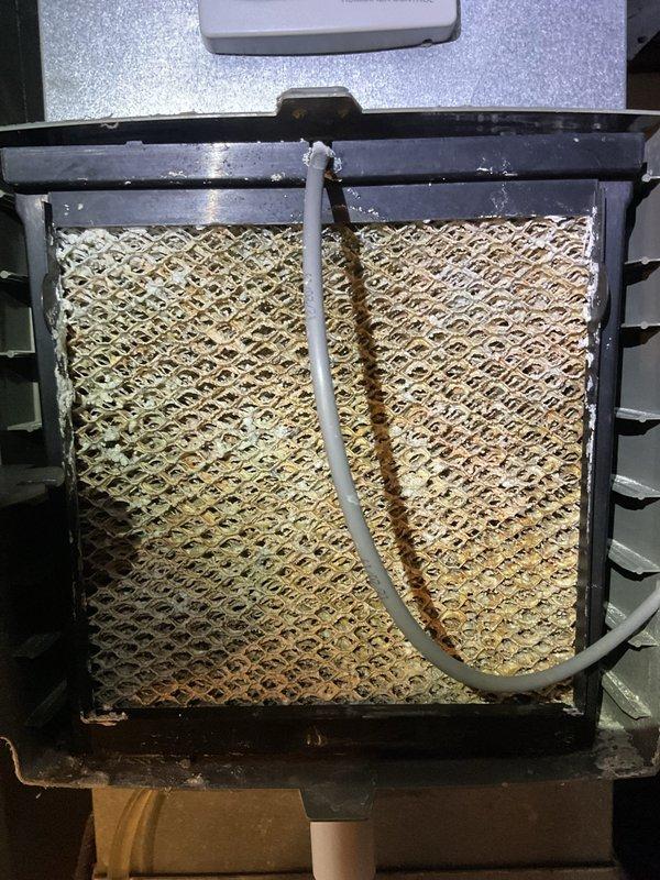 Performed scheduled furnace tune-up service. Inspected filtration system and found existing filter showing significant accumulation of particulate matter. Replaced standard 16x25x1 FPR 7 pleated air filter. Verified proper operation of all components including electrical connections and PVC venting system.