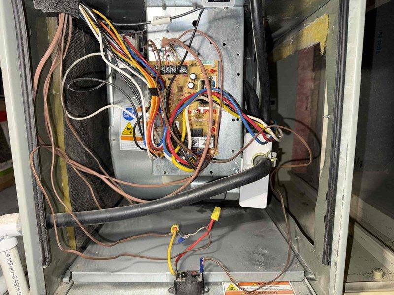 Performed routine maintenance on residential furnace system at 8am as scheduled. Inspected control board wiring connections and verified proper operation of all components. System is functioning normally with no issues detected.