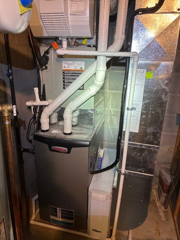 Performed fall furnace maintenance on Lennox heating system as part of MVP member benefit. Conducted thorough inspection of furnace components, including examination of electrical connections and drainage system. Verified proper operation of PVC ventilation system and condensate drainage to ensure optimal system performance for the heating season.