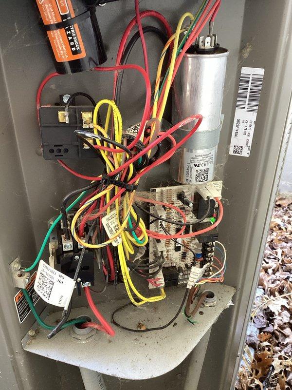 Performed scheduled MVP heating service. Inspected exterior electrical junction box and interior control panel. Verified proper wiring connections to capacitor and examined condition of red, yellow, and green control wires. Removed debris from unit housing to ensure proper airflow and system operation.