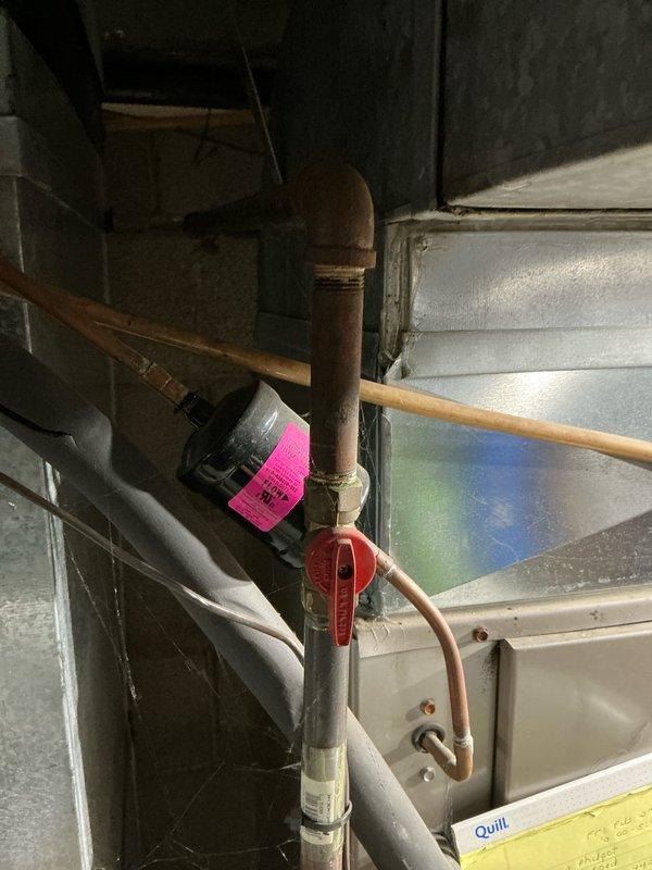 Completed assessment of 10-year-old Carrier furnace with cracked heat exchanger. Inspection revealed rusting exhaust flue pipe where it penetrates the concrete wall, with visible water staining indicating possible condensation issues. Customer has previous estimate and concerns about current unit being oversized for the residence.