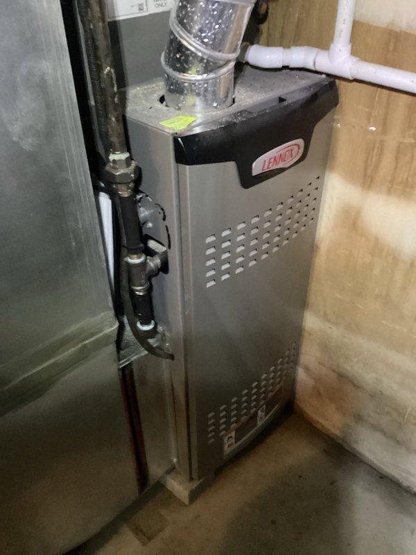Performed scheduled tune-up on Lennox furnace system. Inspected and replaced air filter with new pleated filter (16x25x1). System is operating within normal parameters following service completion.