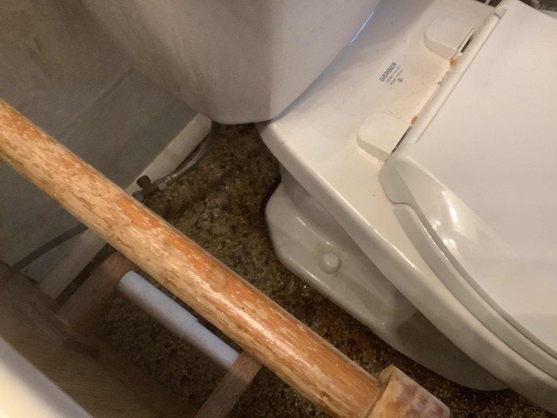 Responded to a water leak service call at a residential property. Inspected bathroom fixtures including toilet with visible moisture damage at the base and a shower pan with staining around edges and drain area. Repaired the leak source and verified proper drainage functionality before completing the service.