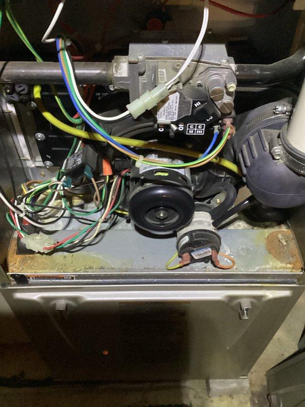 Performed scheduled maintenance tune-up on Carrier furnace system. Inspected interior components including blower wheel, gas valve assembly, and electrical connections for proper operation. All systems functioning normally with no issues detected; recommended continued annual maintenance to maintain optimal performance.