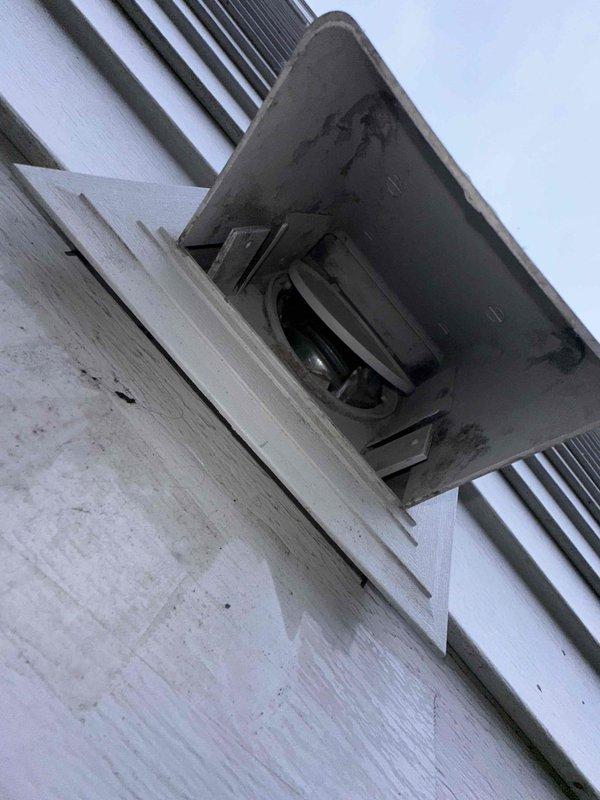 Performed annual dryer vent cleaning service as requested. Inspection revealed significant lint and debris accumulation in the exterior vent, with visible obstructions that were restricting proper airflow. Thoroughly cleaned all buildup from the vent system to restore optimal dryer performance and reduce fire hazards.