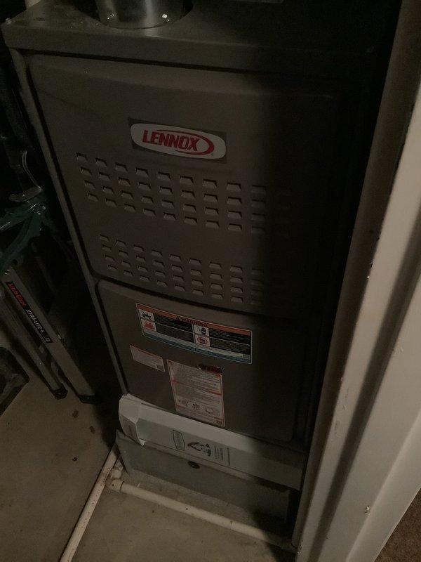 Completed installation of 80% efficient Lennox furnace in utility area. Installed new gas piping with proper fittings and verified connections for leak-free operation. Unit was properly secured, labeled, and all manufacturer safety protocols were followed during installation.