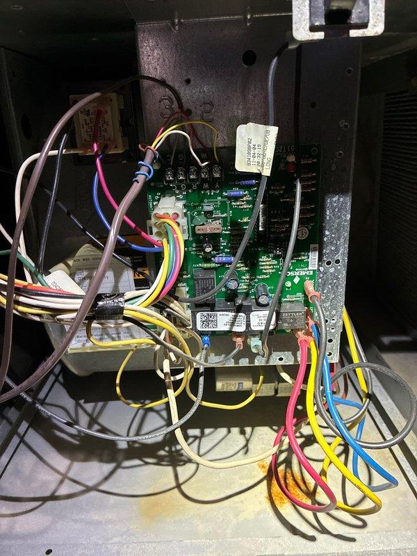 Performed comprehensive furnace tune-up on 10+ year old system. Inspected circuit board and electrical connections, noting all wiring was secure but system showed signs of dust accumulation and normal wear. Evaluated ductwork for cleaning requirements and recommended service based on inspection findings.