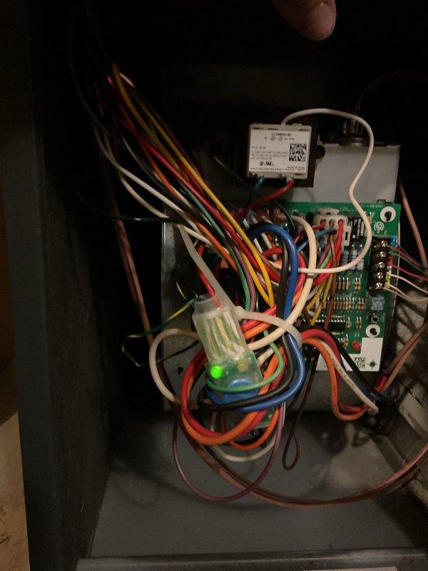 Performed scheduled maintenance on 7-year-old MVP furnace. Replaced heavily soiled air filter with new 16.25.4 filter to improve system efficiency. Inspected control board and electrical connections, confirming proper operation with all wiring secure and indicator light functioning normally.