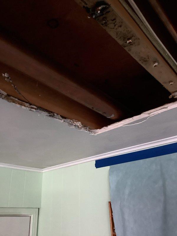 Successfully removed existing water softener and installed new system as quoted. Replaced reverse osmosis system and installed new big blue filter with post carbon filter. Documented ceiling damage during service that exposed wooden structural elements and requires repair.