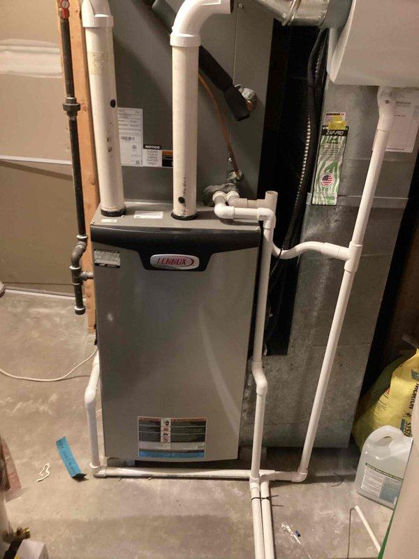 Performed scheduled maintenance service on Lennox furnace system under MVP program. Inspected complete system including main unit, ductwork, PVC intake/exhaust piping, and all connections. All components found in normal operating condition with no visible signs of damage or deterioration.