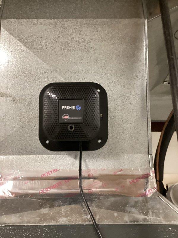 Performed scheduled MVP Heating maintenance service, inspecting the humidifier unit mounted on the HVAC ductwork system and verifying proper connections of water lines and electrical components. Checked the electronic control device (PREMIE) for proper functionality and confirmed all system components are operating normally with no visible damage, leaks, or abnormal wear.