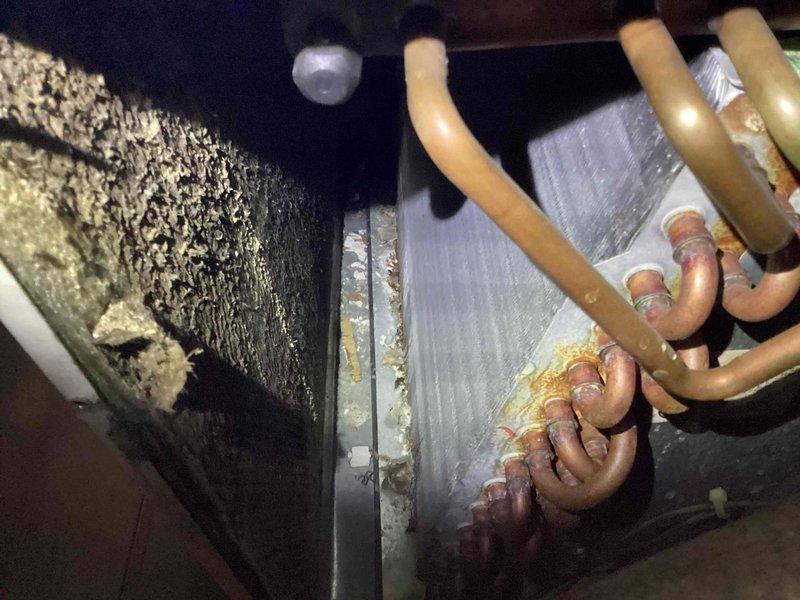 Diagnosed and serviced A/C unit that was failing to engage consistently and producing excessive noise. Inspection revealed significant dust accumulation on evaporator coils and signs of oxidation on copper tubing, which was restricting proper airflow and causing system strain. Performed thorough cleaning of components and verified proper operation after service.