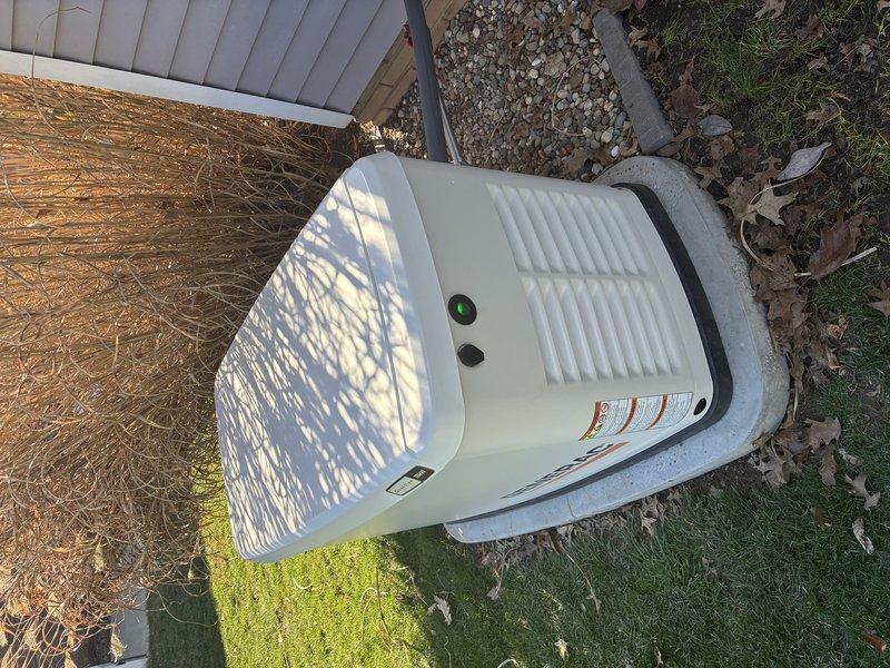Completed routine maintenance service on a 2.5-year-old Generac standby generator. Inspected unit exterior and surrounding area for proper clearance and ventilation. Examined battery connections, cleaned minor corrosion, and verified proper terminal security with appropriate cable attachments.