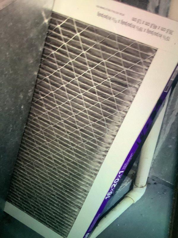 Performed routine maintenance service on cooling system for MVP customer. Inspected evaporator coils which showed moderate dust accumulation on heat exchange surfaces. Examined air filter which displayed significant dirt buildup in pleated media, indicating timely replacement was necessary to maintain system efficiency and proper airflow.