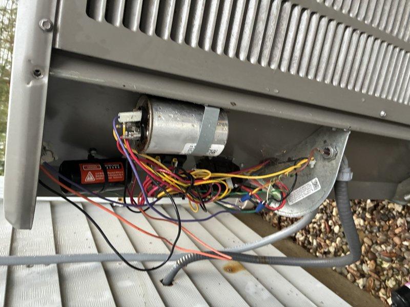 Performed scheduled maintenance on 3-year-old cooling system. Inspected outdoor condenser unit mounted on composite deck and examined electrical components including capacitor and wiring connections. System functioning normally with no issues identified during this preventative maintenance visit.
