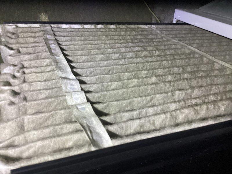 Completed scheduled MVP furnace maintenance service. Observed torn pleated air filter requiring replacement. Inspected internal components including blower motor assembly and electrical connections which were found to be in normal working condition with no visible damage.