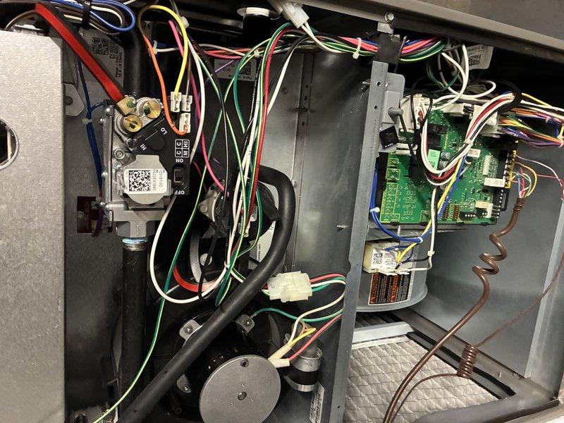 Performed scheduled MVP Heating maintenance service. Inspected electrical control panel components including PCB, wire harnesses, and terminal connections. Noted minor A/C condensate leak which appears infrequent and minimal; will continue to monitor condition.