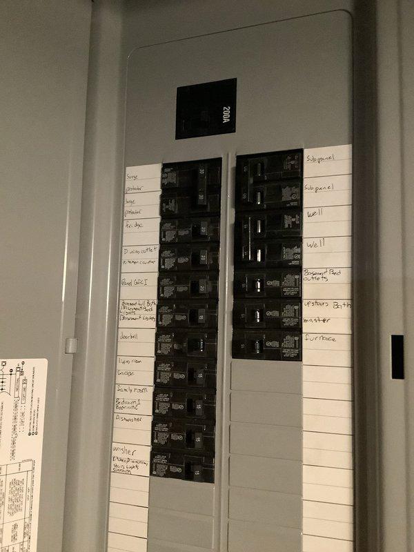 Performed diagnostic inspection of 200A electrical panel following reported power surge that affected kitchen appliances. Visual examination confirmed panel is in normal working condition with no visible damage to circuit breakers or internal components. Determined that previous fire damage in breaker box (caused by vehicle-pole collision) was properly repaired, and current appliance failures are unrelated to that incident.