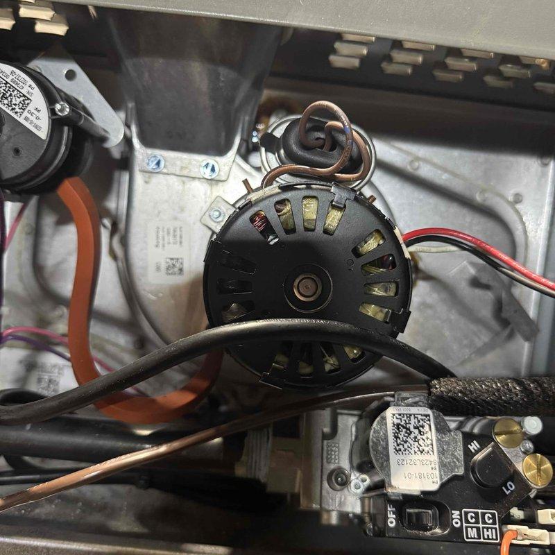 Diagnosed and repaired 3-year-old Lennox model SL280UH090V36B-04 furnace that was not producing heat. Inspection revealed a faulty blower motor, which was replaced to restore proper system operation. Unit was tested after repair and is now functioning correctly.