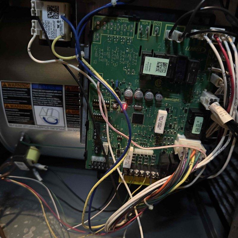 Diagnosed intermittent furnace operation issue on 5-year-old unit displaying error code 456. Inspected control board and found faulty blower control module with damaged components. Replaced PCB assembly and tested system through multiple heating cycles, confirming proper operation with no error codes.