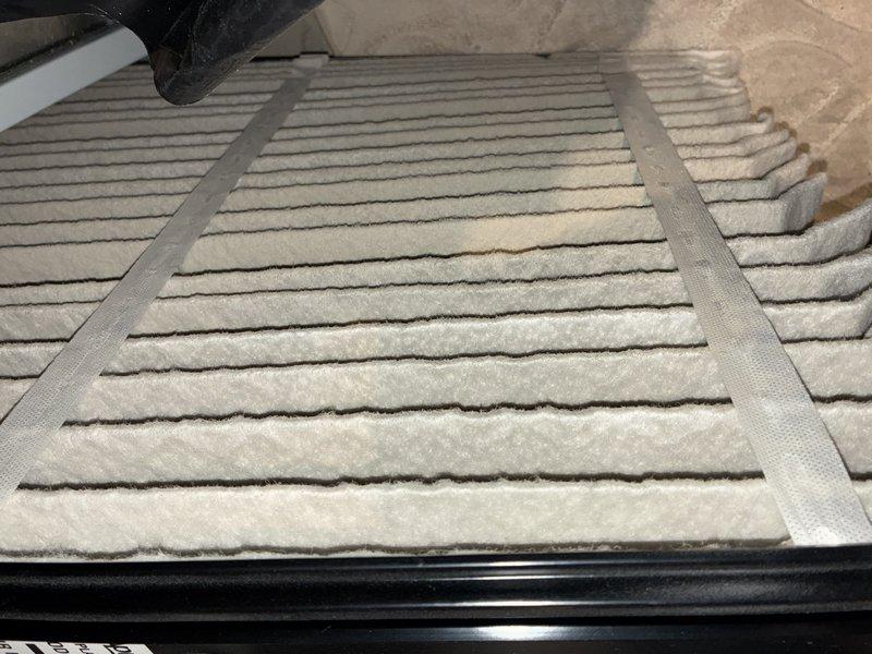 Performed routine MVP heating maintenance service which included inspection and replacement of air filters. Removed and inspected the humidifier filter which showed moderate dirt accumulation, and replaced the pleated HVAC system filter which displayed normal usage soil. All components were properly reinstalled and system operation was verified.
