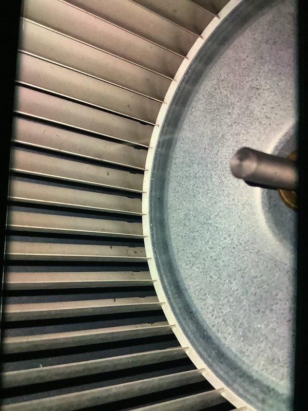 Performed routine MVP heating maintenance service, inspecting the blower wheel assembly for proper operation and dust accumulation. Examined the igniter/flame sensor component and verified all wiring connections were secure and in good condition. System is functioning within normal parameters.