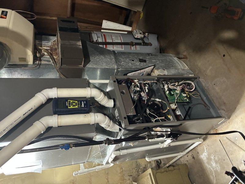 Performed routine MVP Heating maintenance service, inspecting furnace components and electrical systems. Examined control board wiring connections and circuit integrity, confirming proper operation of all electronic components. Verified condensate drainage system functioning correctly with no blockages in PVC piping.